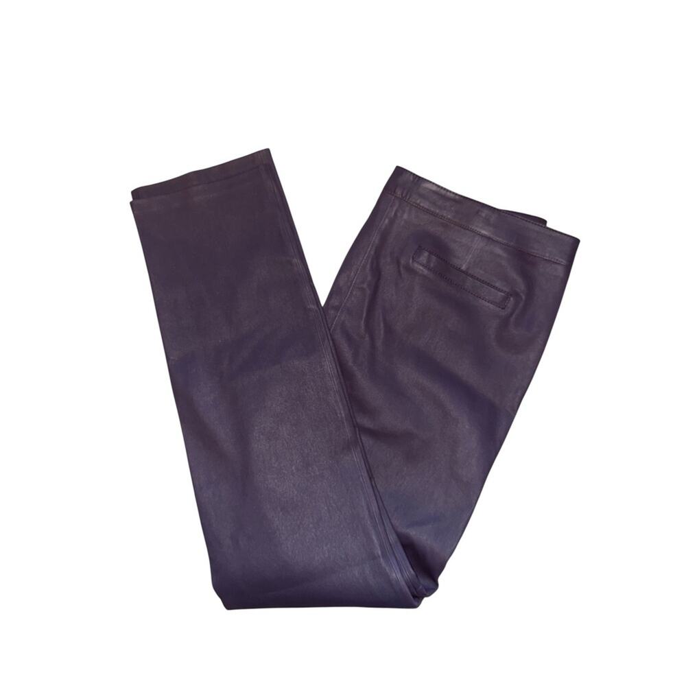 Escada Lakera Straight Leg Dark Plum Lamb Leather Pants Size 42 US 10/12